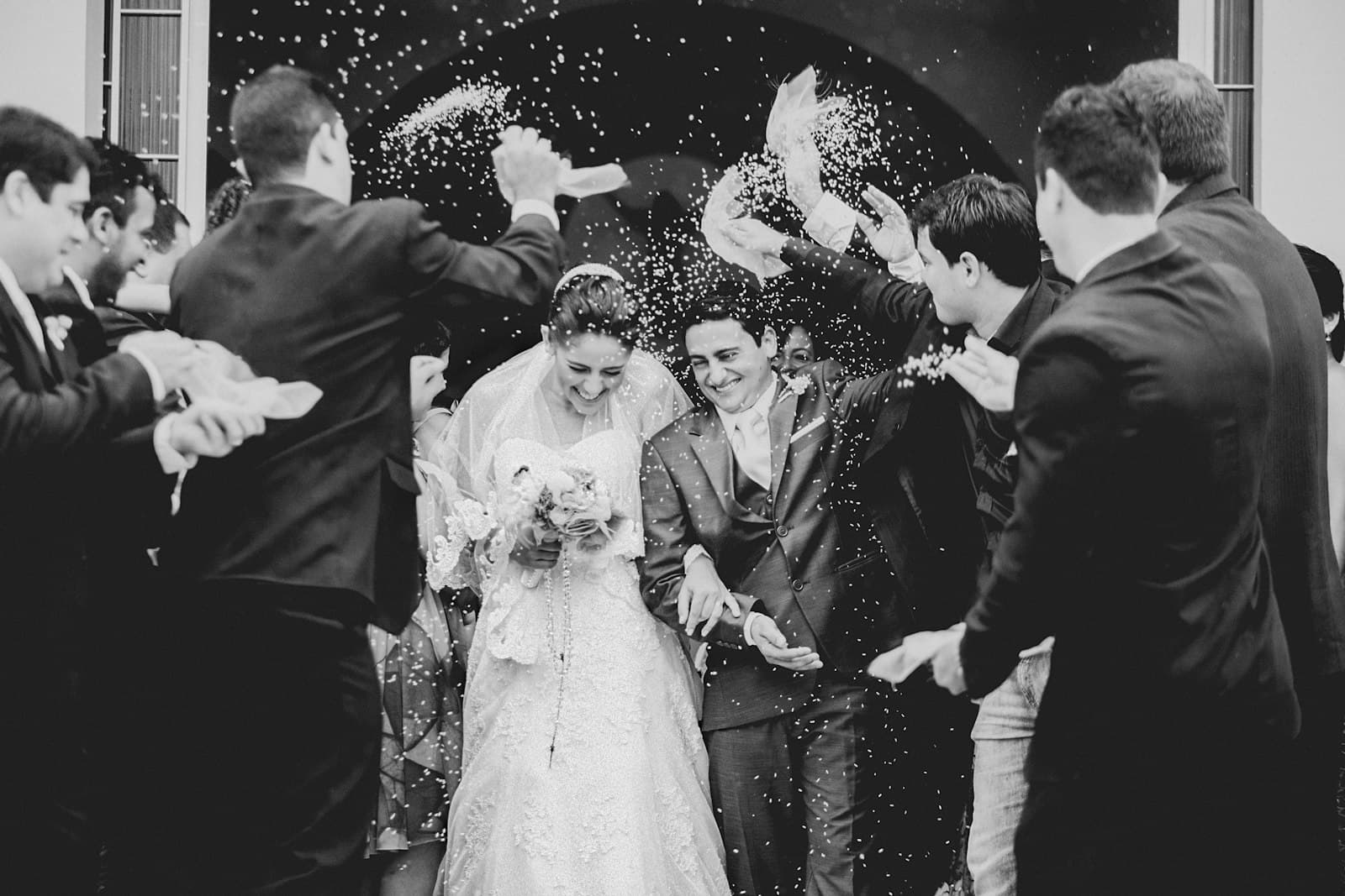 Black and white wedding film still